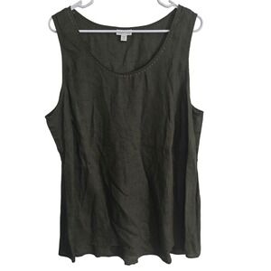 J. Jill Tank Top Women's 2X Green 100% Linen Sleeveless Top Plus Size Breathable